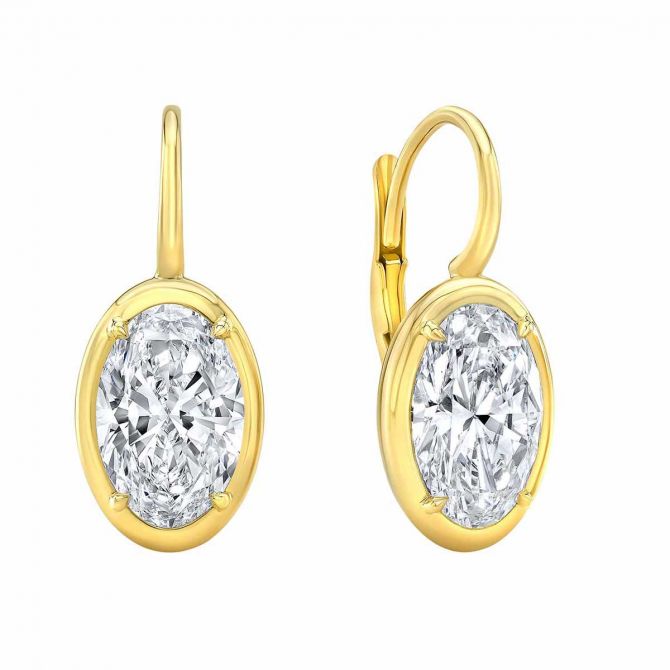 Rahaminov Oval Diamond Bezel Set Drop Earrings in Yellow Gold EAR 5043 Borsheims