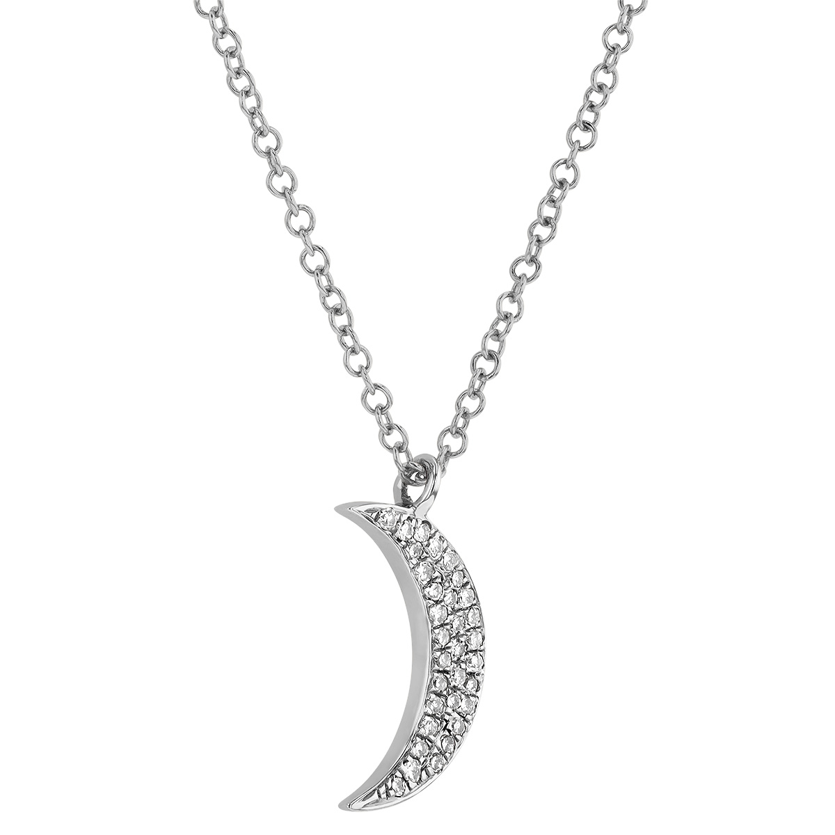 Diamond Crescent Moon Pendant in White Gold, 18