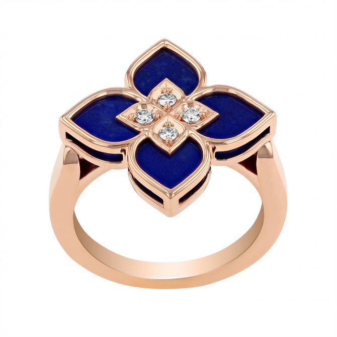 Roberto Coin Venetian Princess Lapis Lazuli & Diamond Flower Ring in Rose Gold