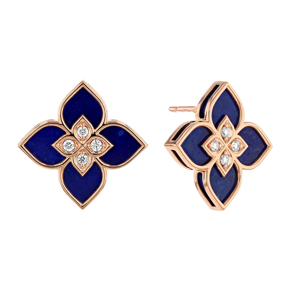 Roberto Coin Venetian Princess Lapis Lazuli & Diamond Flower Stud Earrings in Rose Gold