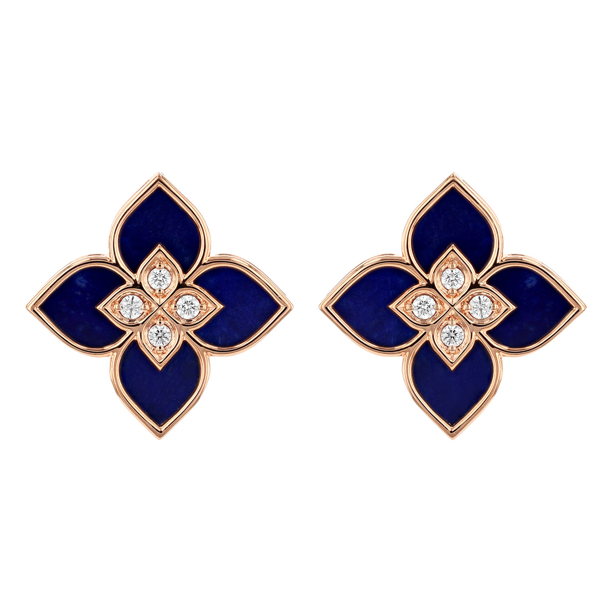 Roberto Coin Venetian Princess Lapis Lazuli & Diamond Flower Stud Earrings in Rose Gold