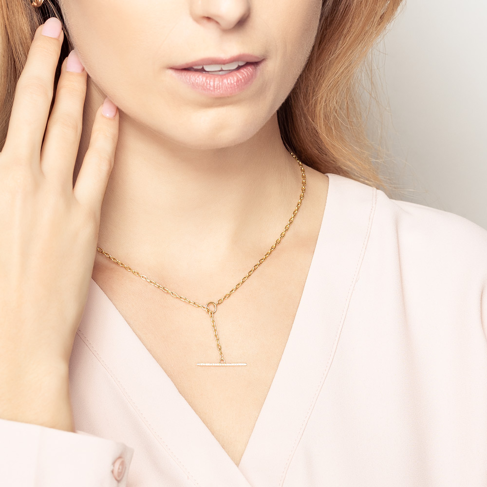 Zoe Chicco Yellow Gold Small Link Chain Necklace with Pave Diamond Toggle, 17