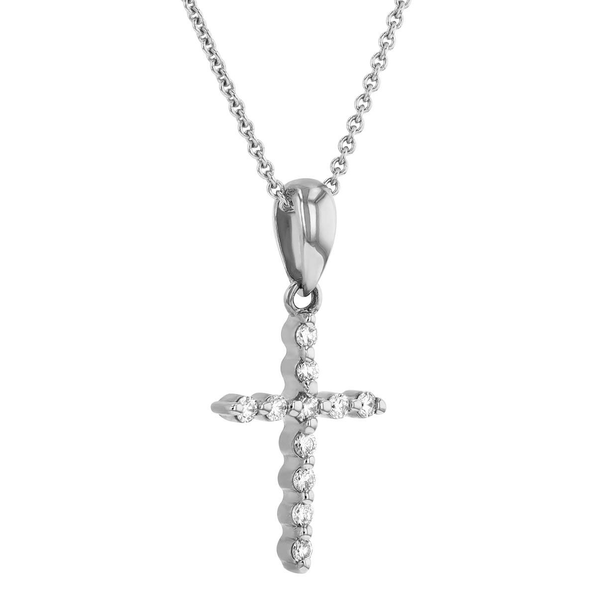 Petite Diamond Cross Pendant Necklace in White Gold, 0.11 cttw