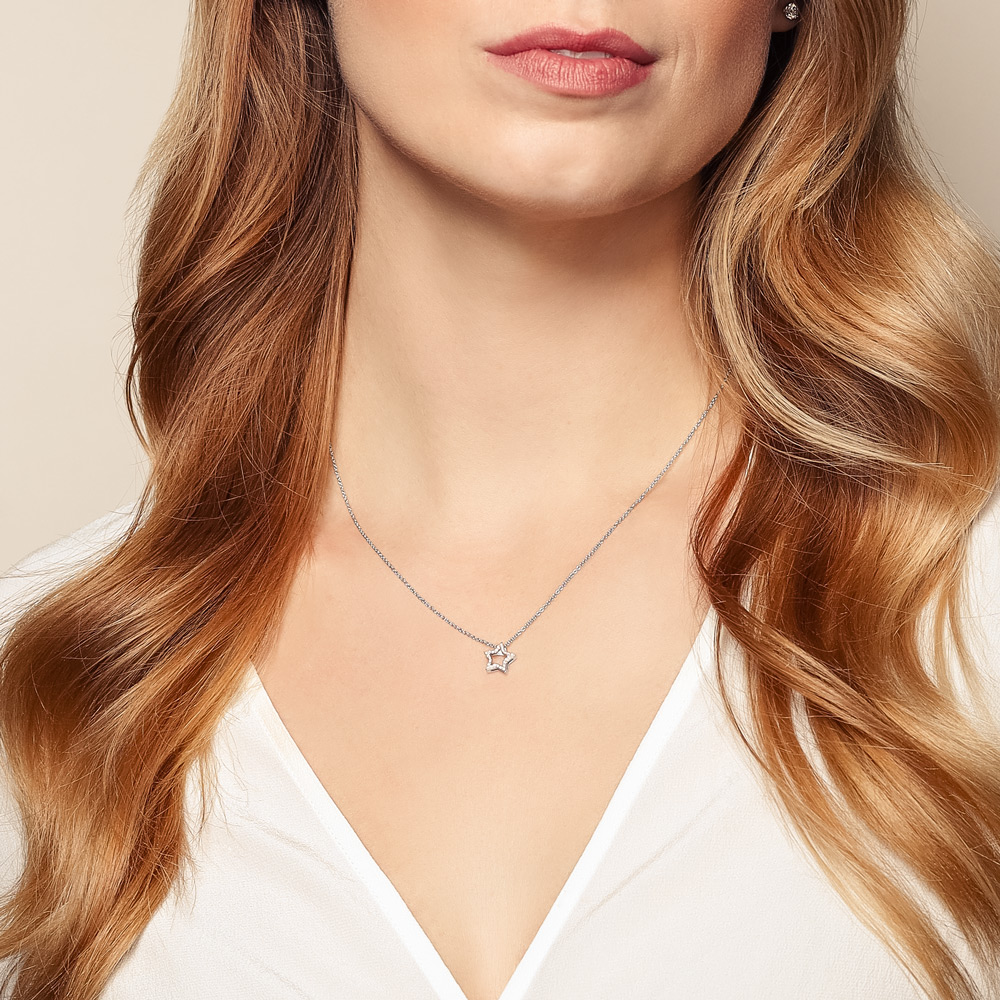Diamond Open Star Pendant Necklace in White Gold
