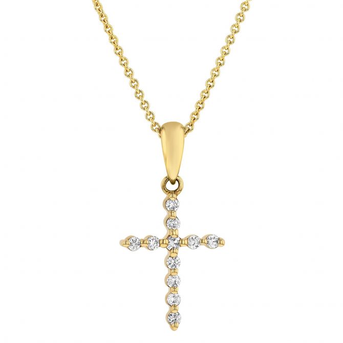 Diamond Cross Necklace in Yellow Gold, 0.11 cttw