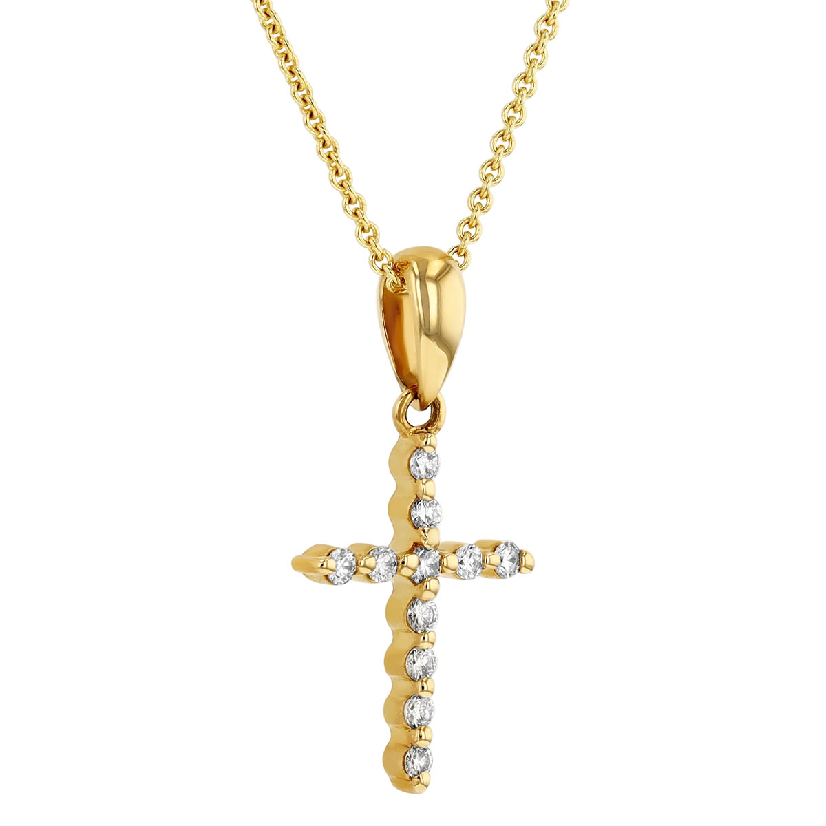 Diamond Cross Necklace in Yellow Gold, 0.11 cttw