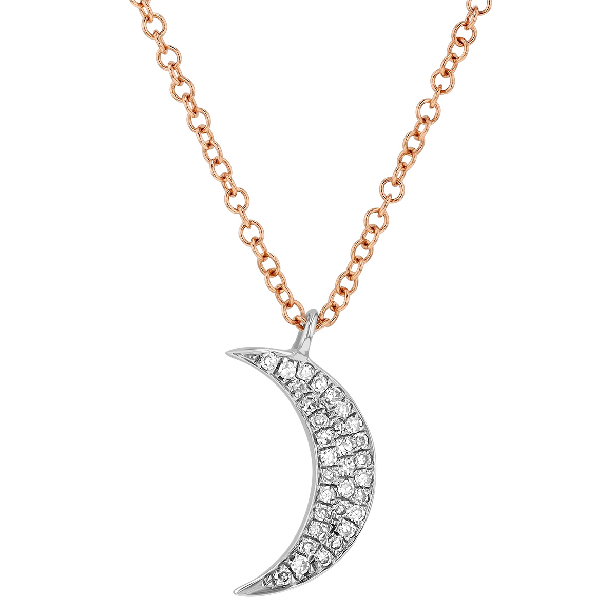 14K White & Rose Gold Diamond Crescent Moon Pendant, 18