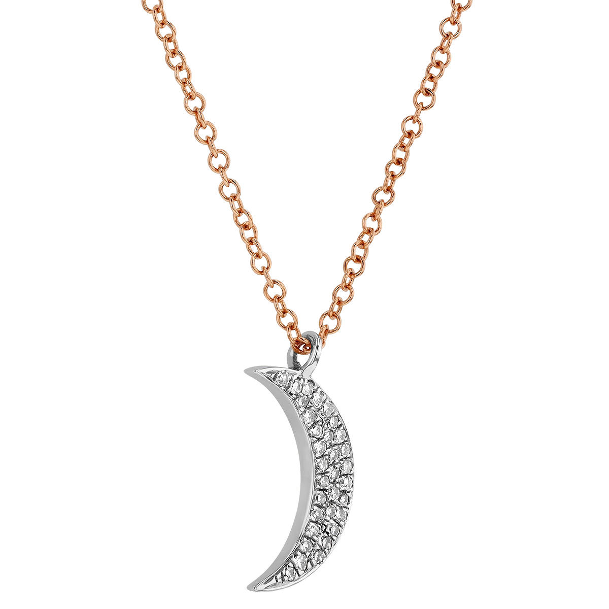 14K White & Rose Gold Diamond Crescent Moon Pendant, 18