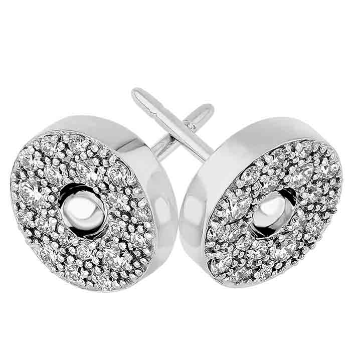 Roberto Coin Pois Moi Luna Diamond Pavé Circle Post Earrings in White Gold