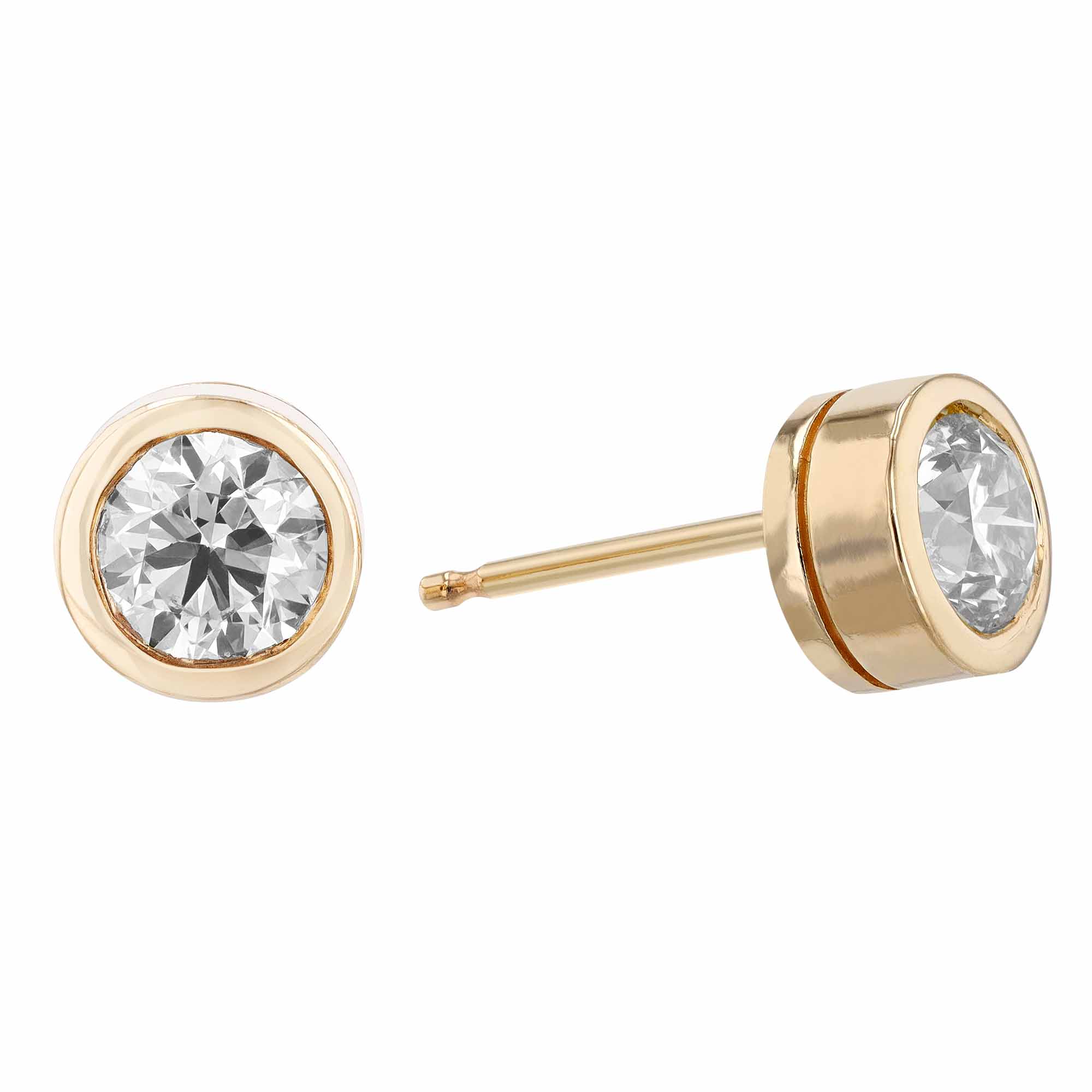 Diamond Bezel Set Button Stud Earrings in Yellow Gold Borsheims