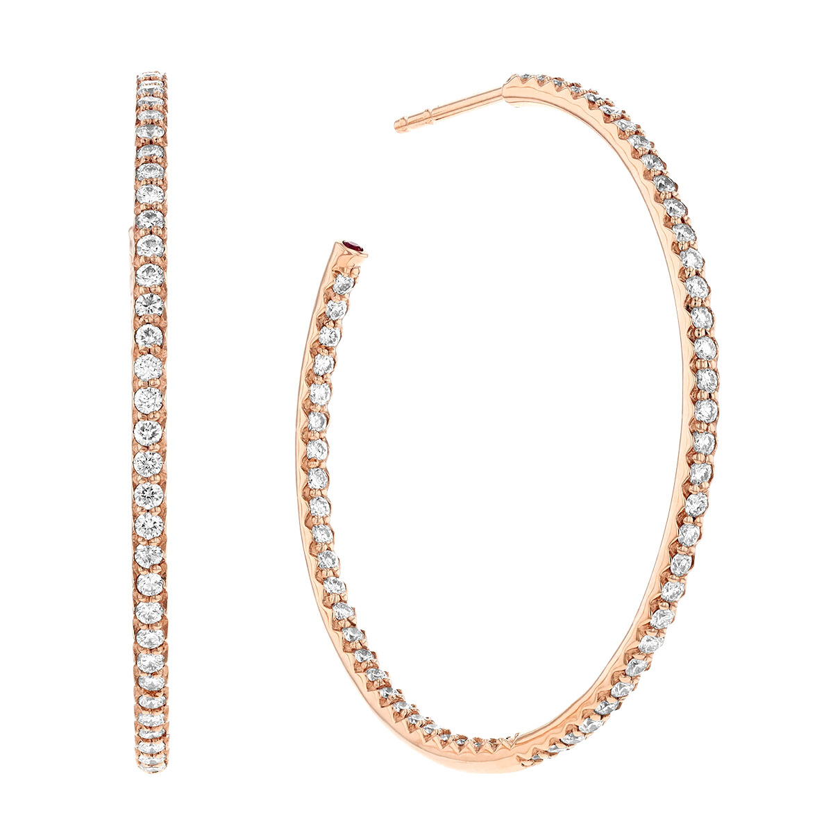 Roberto Coin Large Inside Out Diamond Hoop Earrings in Rose Gold. 1.10