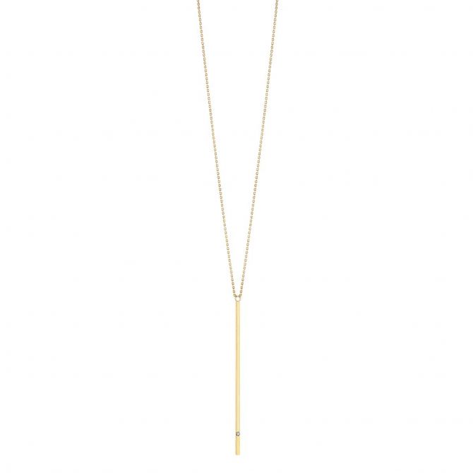 Vertical Bar Pendant with Diamond Accent in Yellow Gold, 18"