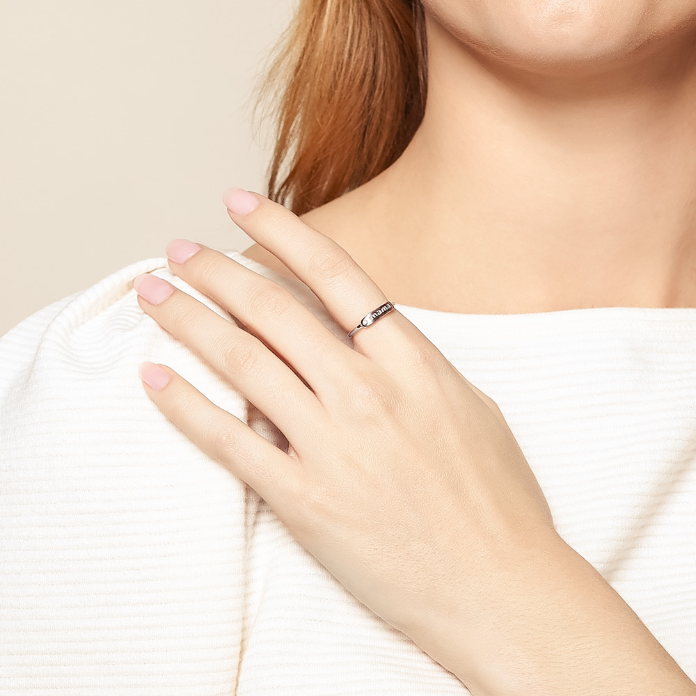My Story White Gold Mama Signet Ring with Diamond Accent