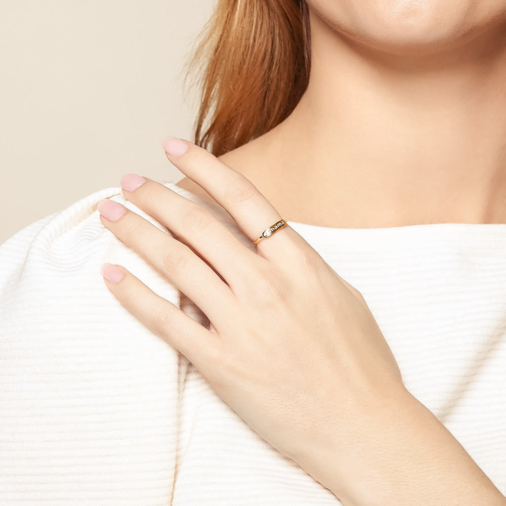 My Story Yellow Gold Mama Signet Ring with Diamond Accent