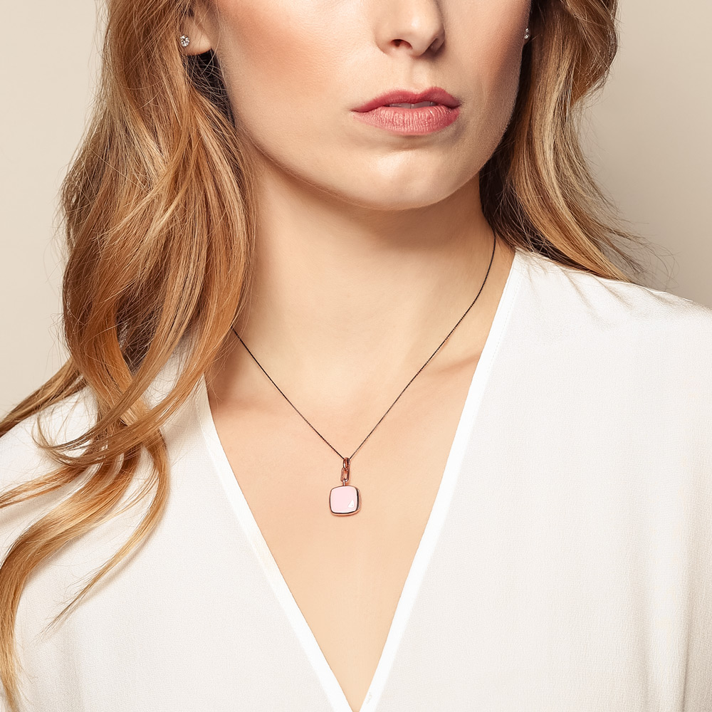 Monica Rich Kosann Pink Enamel Cushion Locket in Rose Gold Vermeil, 17
