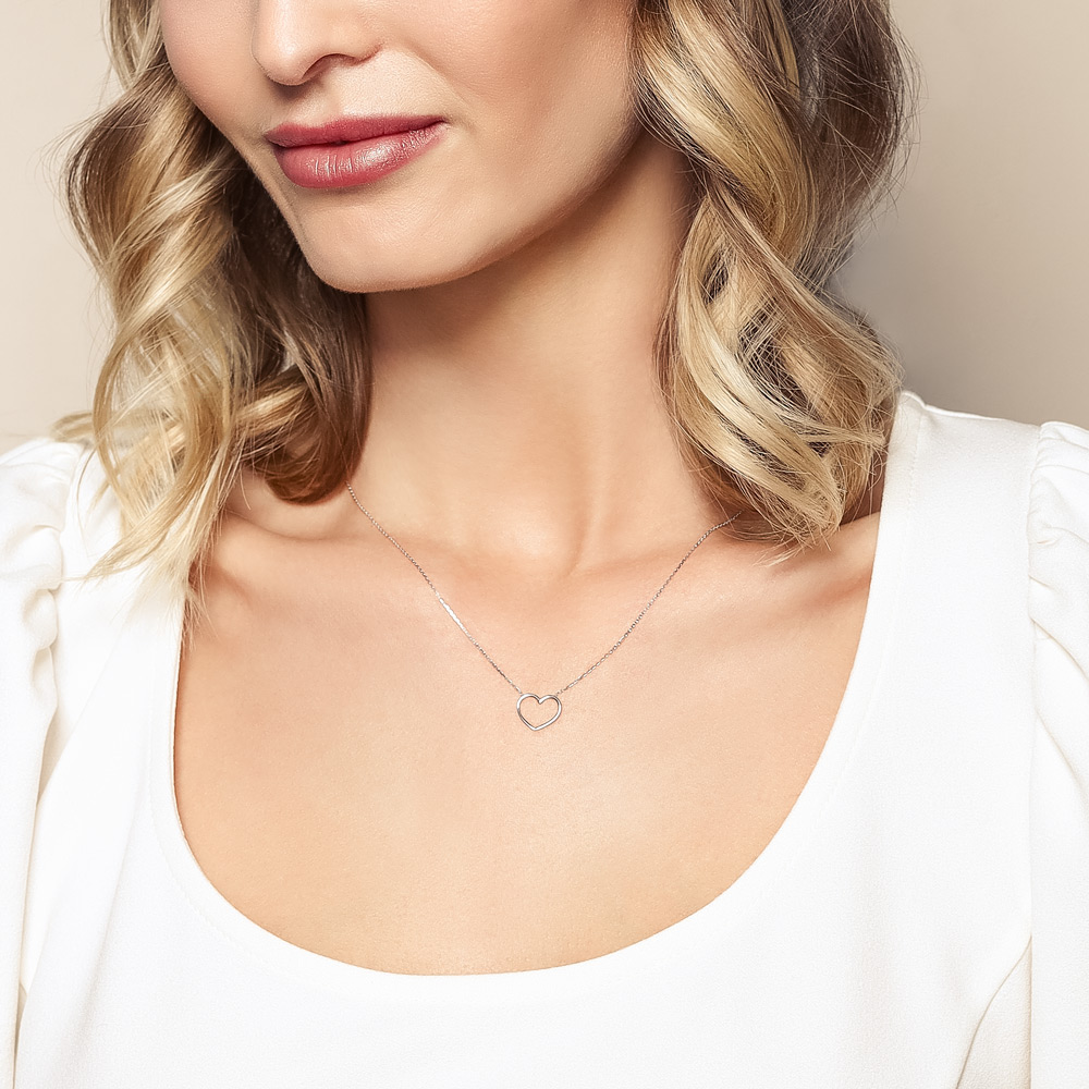 White Gold Open Heart Necklace, 18