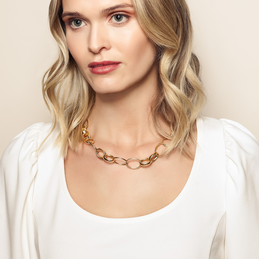 Yellow Gold Alternating Oval & Round Link Chain Necklace, 19