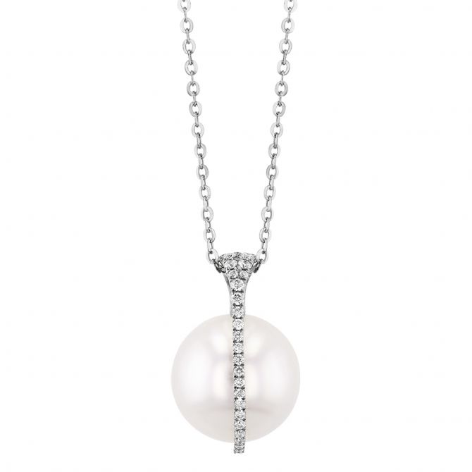 TARA Pearls White South Sea Cultured Pearl & Diamond Pendant in White Gold Gold, 18"