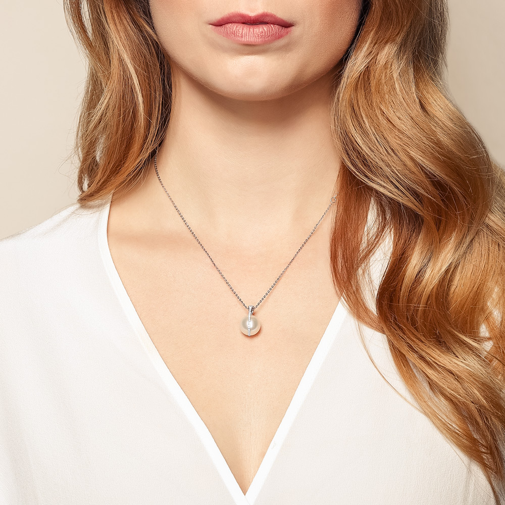 TARA Pearls White South Sea Cultured Pearl & Diamond Pendant in White Gold Gold, 18