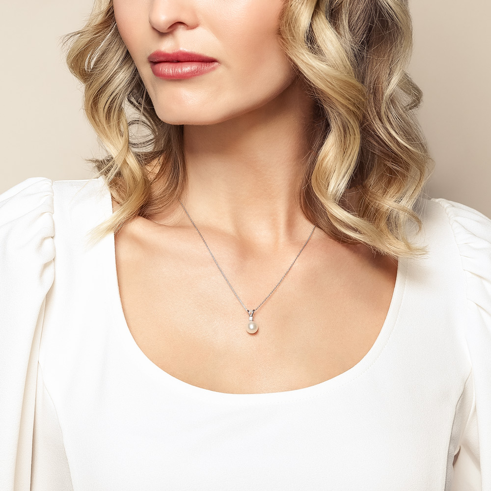 TARA Pearls White Cultured Pearl & Diamond Pendant Necklace in White Gold