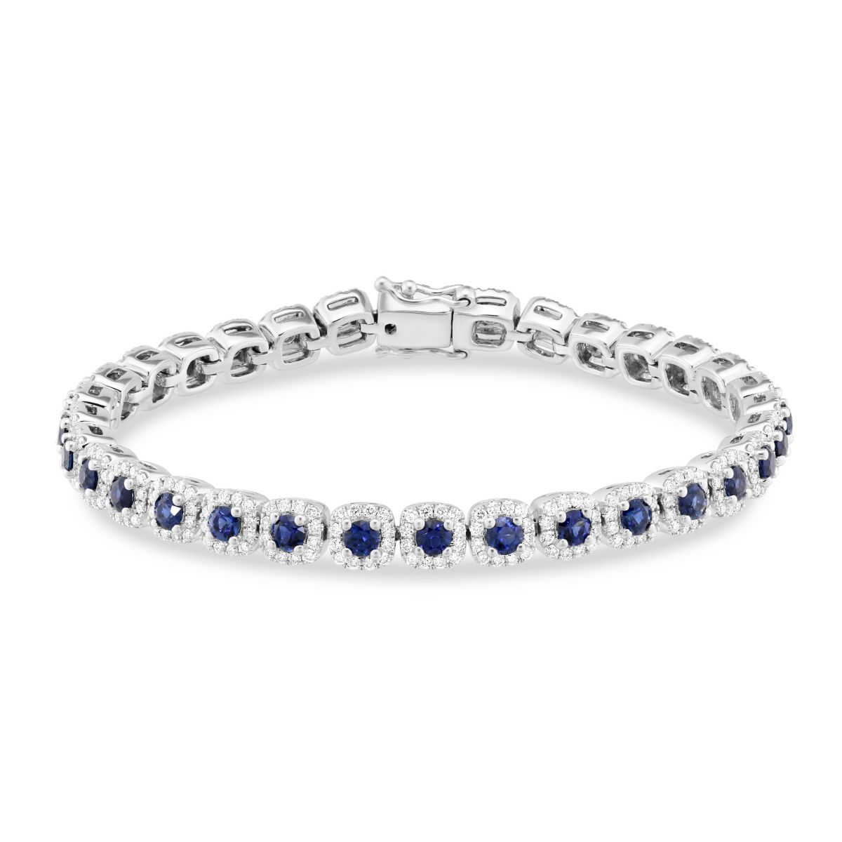Sapphire & Diamond Halo Tennis Bracelet in White Gold, 6.75