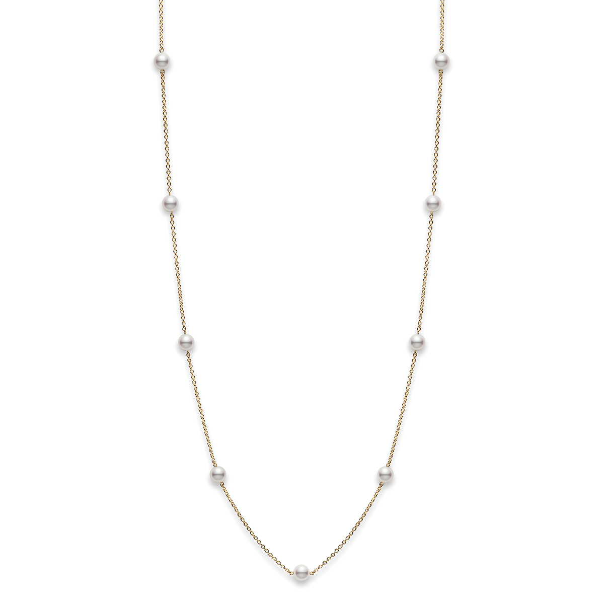 Mikimoto Akoya Cultured Pearl Station By the Yard Necklace in Yellow Gold, 18