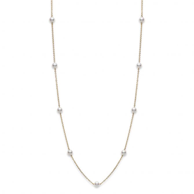 Mikimoto Akoya Cultured Pearl Station By the Yard Necklace in Yellow Gold, 18"