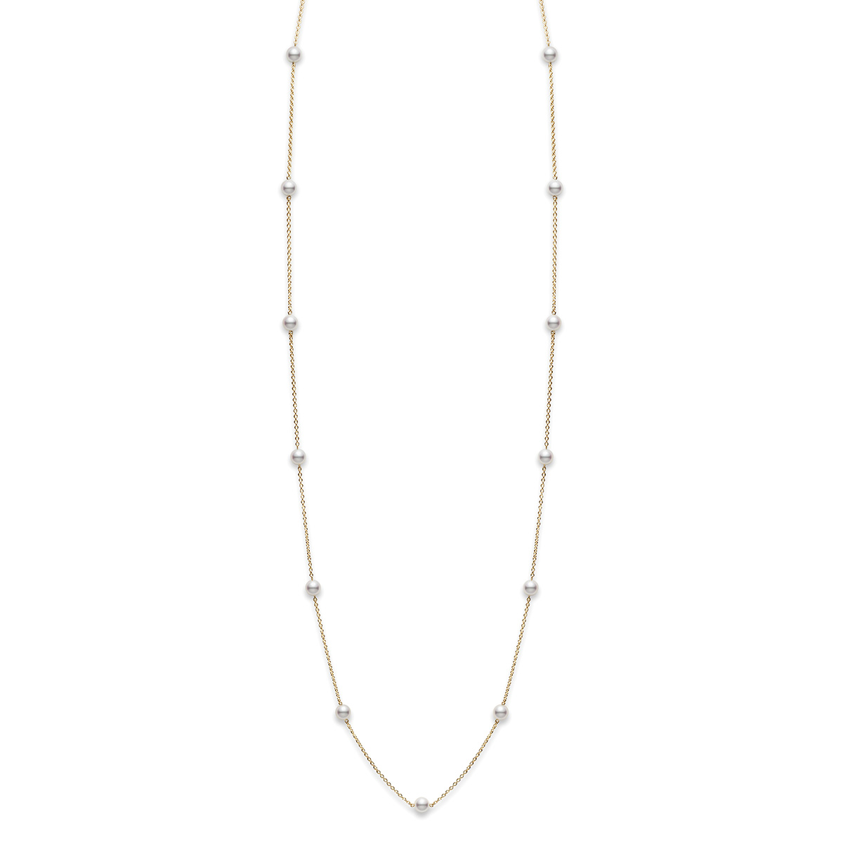 Mikimoto Akoya Cultured Pearl Station By the Yard Necklace in Yellow Gold, 18