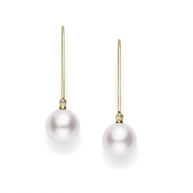Mikimoto Akoya Cultured Pearl Dangle Earrings in Yellow Gold