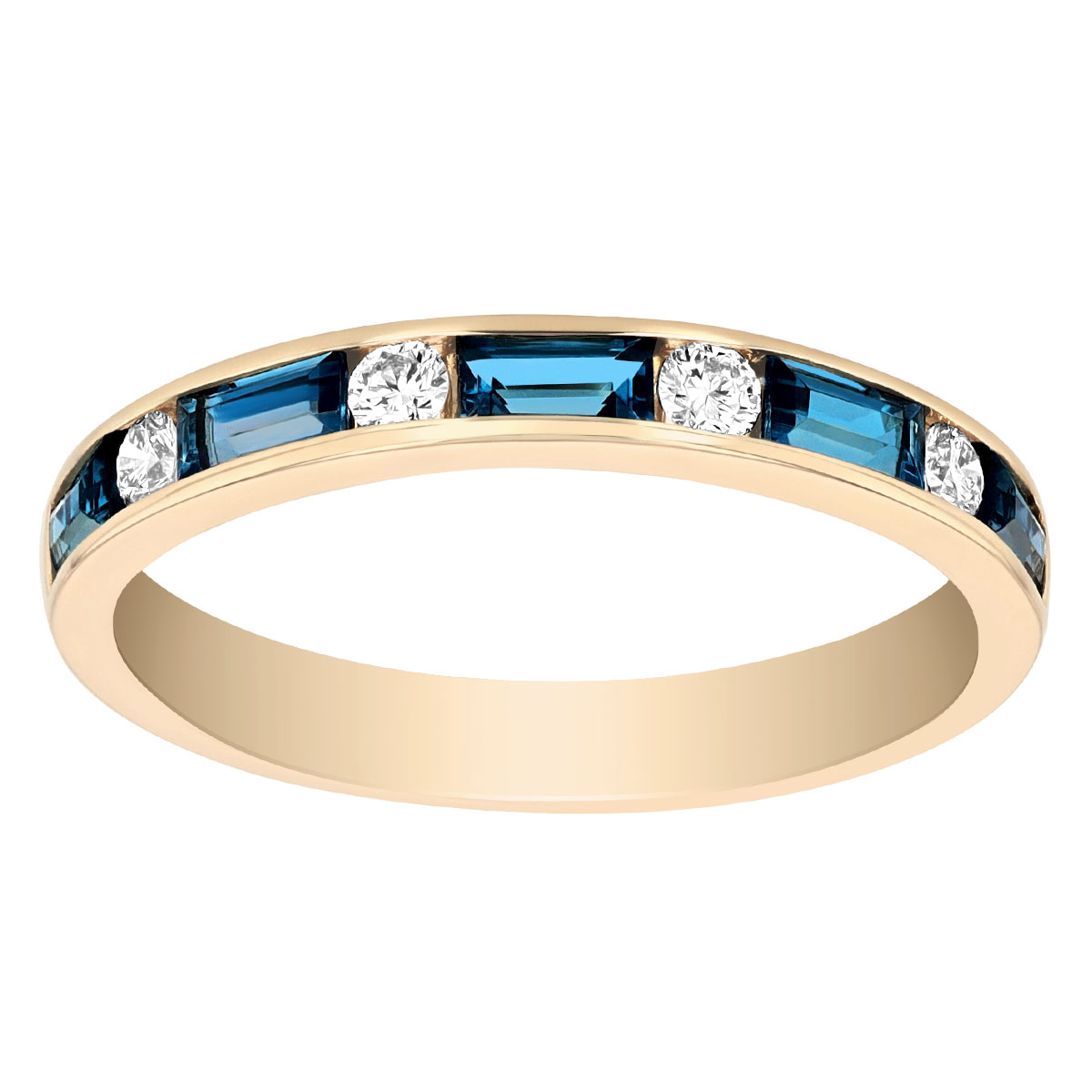 Baguette Topaz & Diamond Alternating Channel Set Ring in Yellow Gold
