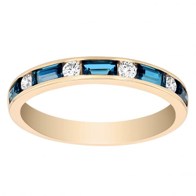 Baguette Topaz & Diamond Alternating Channel Set Ring in Yellow Gold
