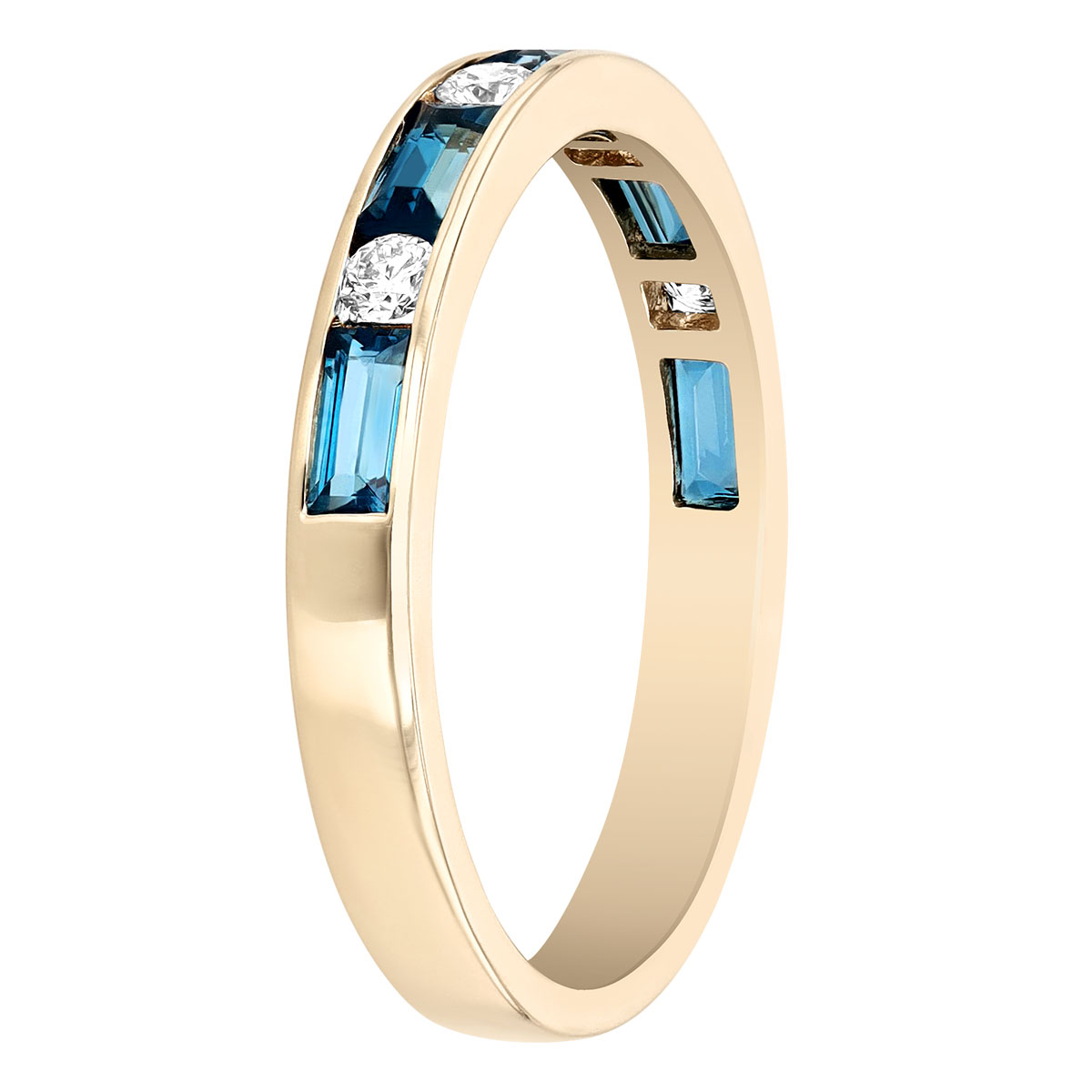 Baguette Topaz & Diamond Alternating Channel Set Ring in Yellow Gold