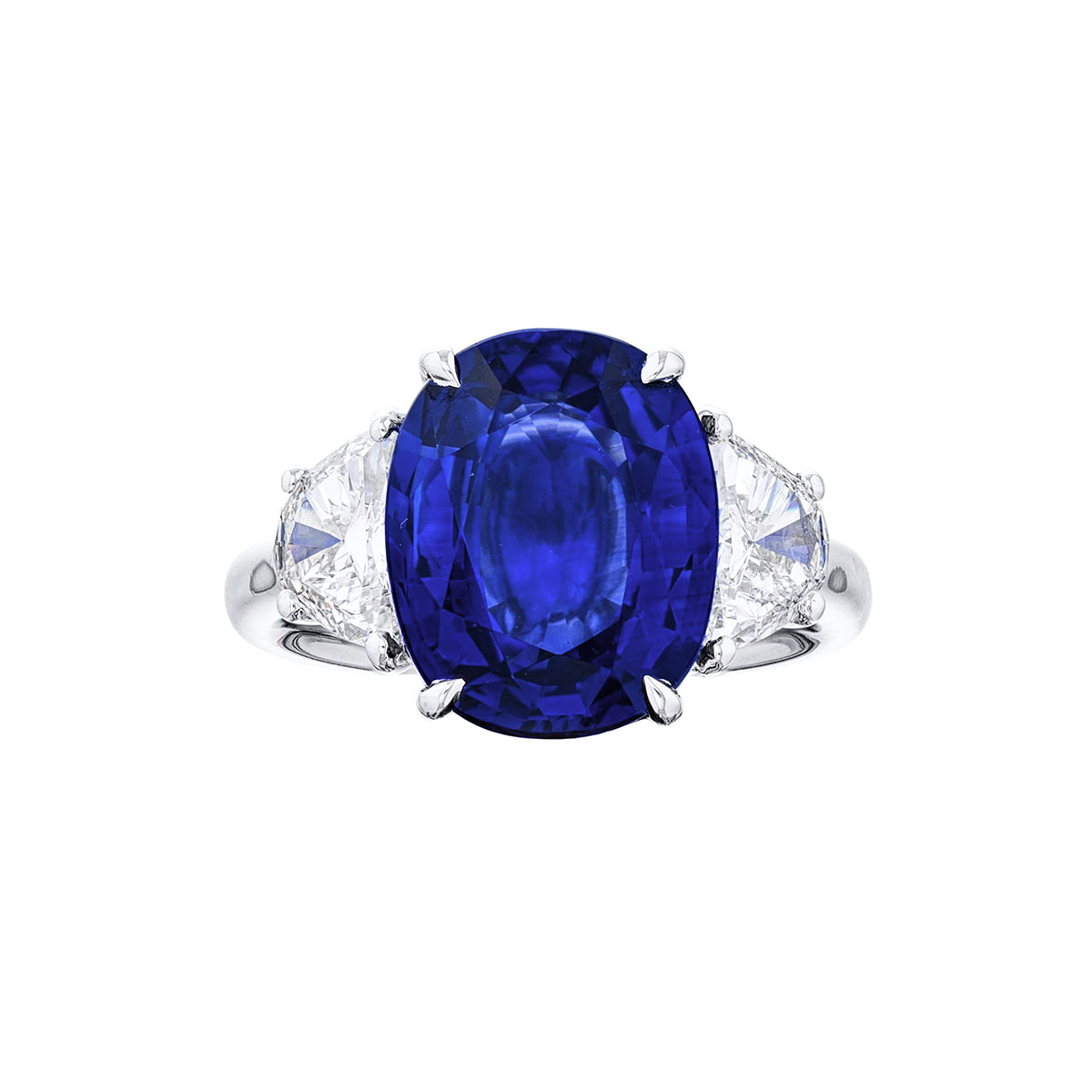 J.B. Star Sri Lankan Oval Sapphire & Half Moon Diamond Ring in Platinum
