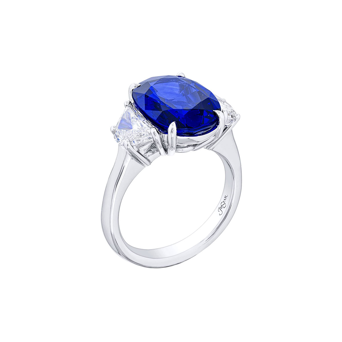 J.B. Star Sri Lankan Oval Sapphire & Half Moon Diamond Ring in Platinum