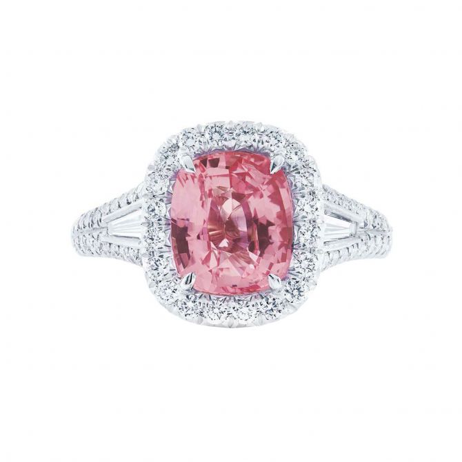 J.B. Star Padparadscha Sapphire & Diamond Ring in Platinum