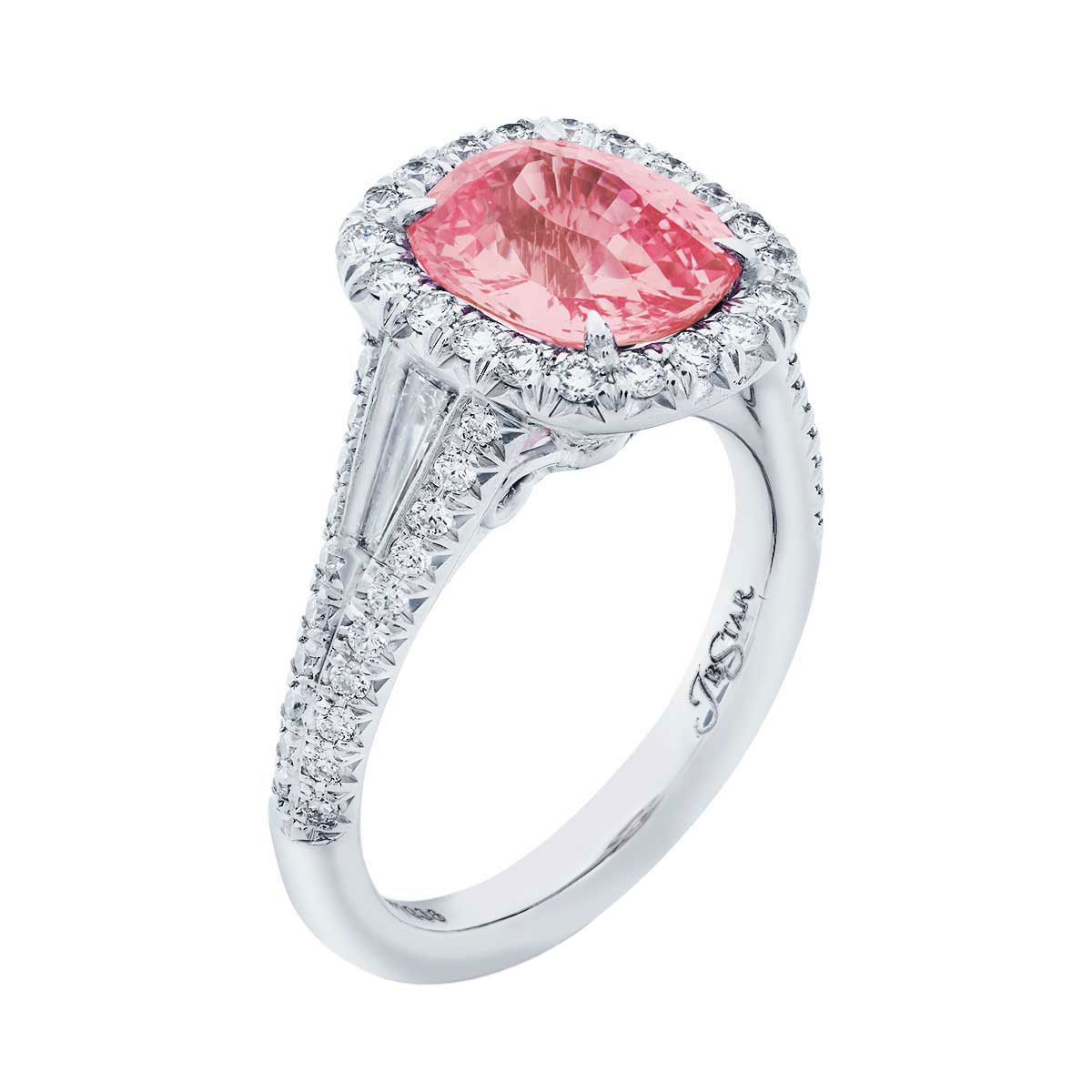 J.B. Star Padparadscha Sapphire & Diamond Ring in Platinum