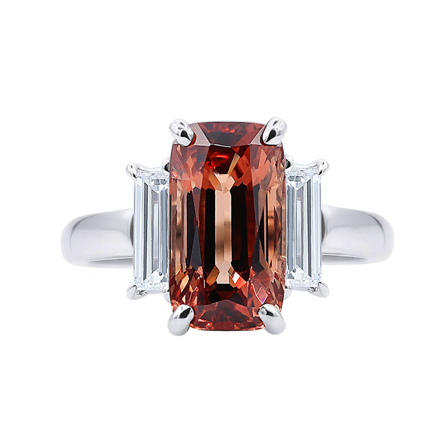 Oscar Heyman Orange Spinel & Diamond Ring in Platinum