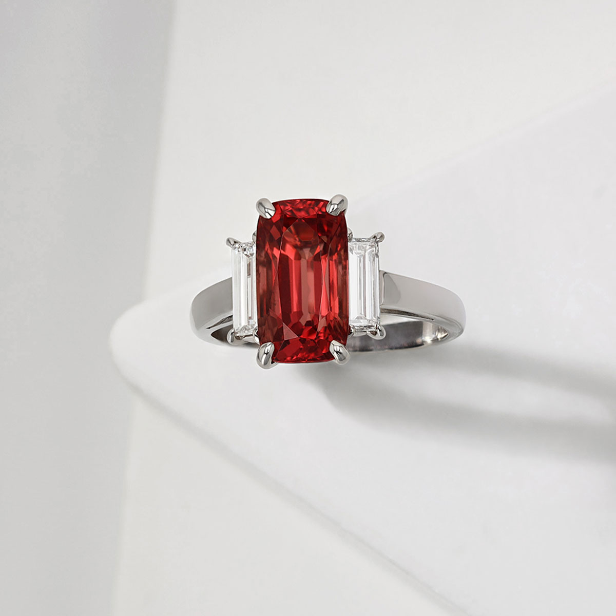 Oscar Heyman Orange Spinel & Diamond Ring in Platinum