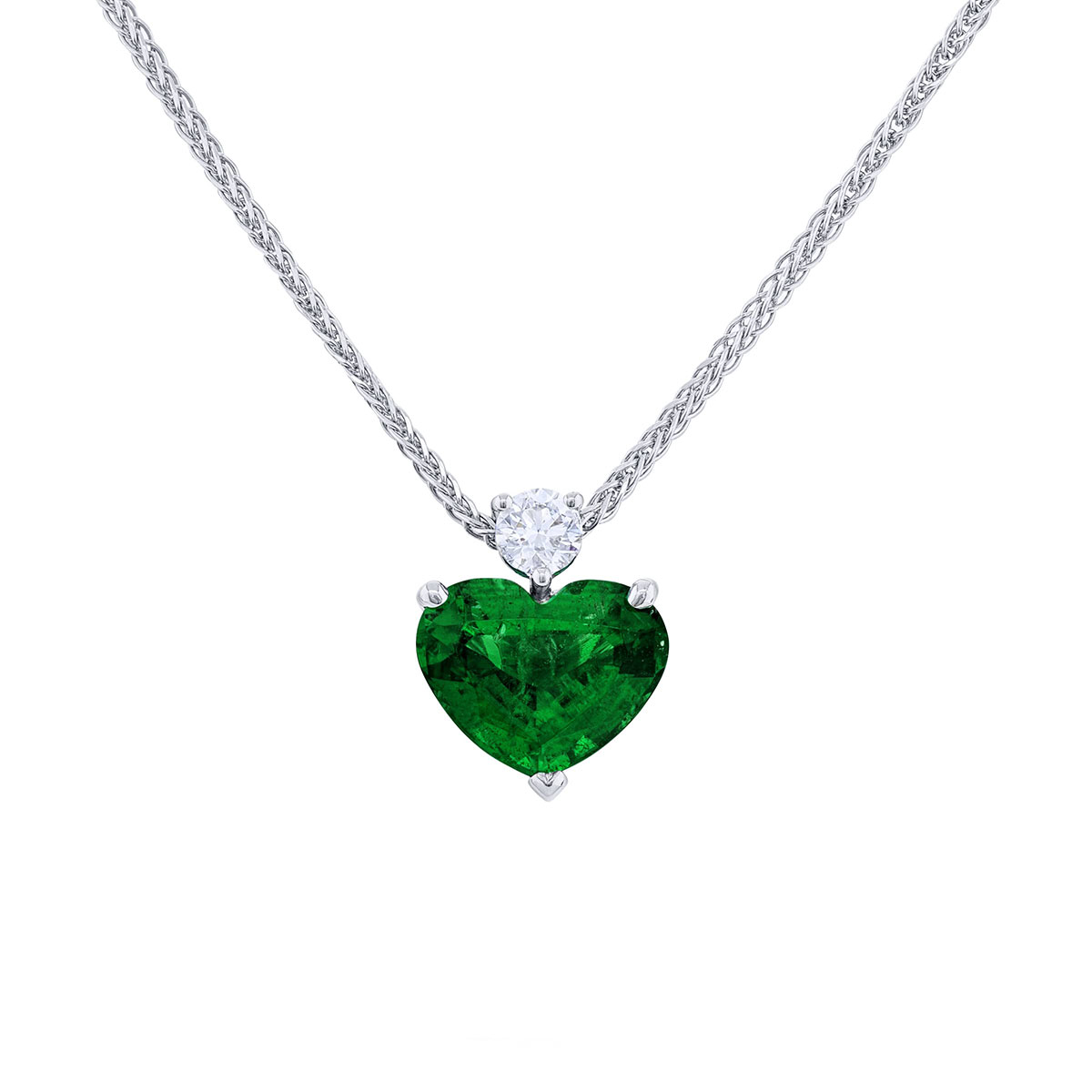 J.B. Star Heart Shaped Emerald & Diamond Necklace in Platinum, 18