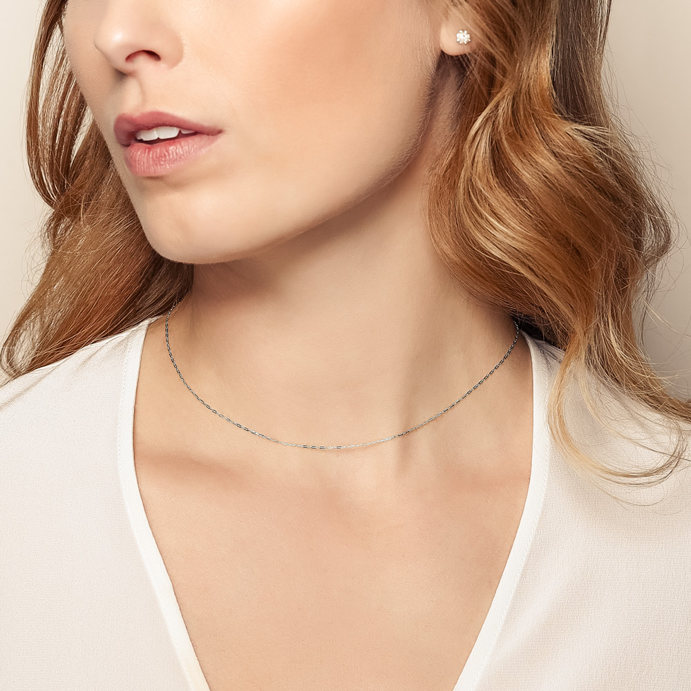 White Gold .9 mm Oval Link Chain, 16