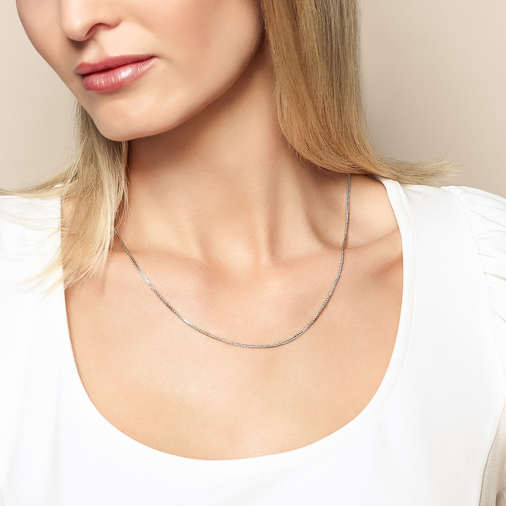 White Gold 1.25 mm Hollow Square Wheat Chain, 20
