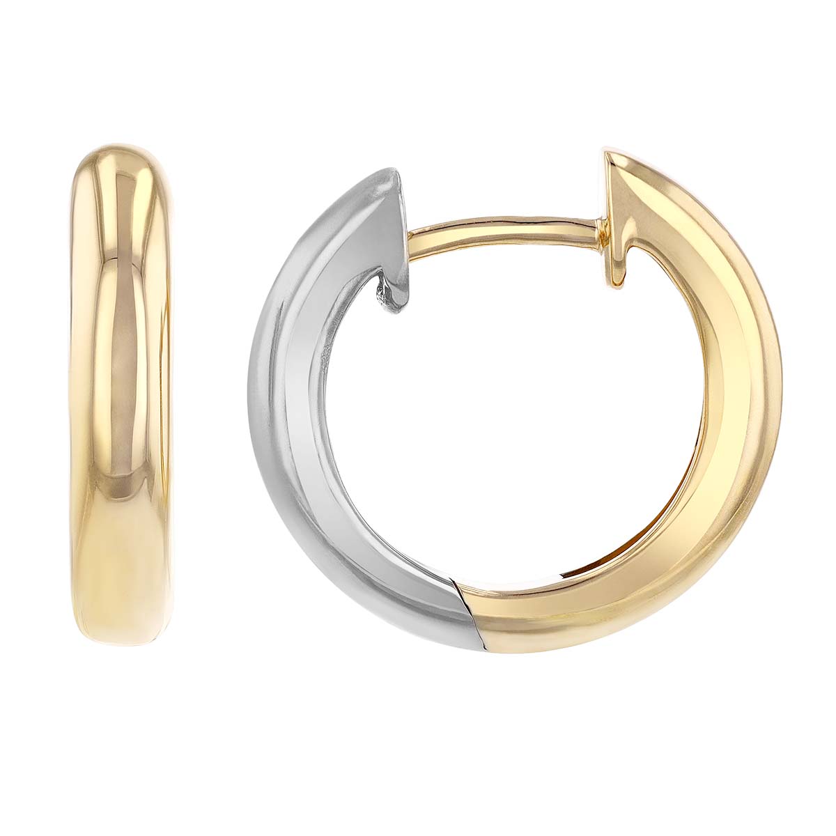 Yellow and White Gold Two Tone Earrings, 15 mm
