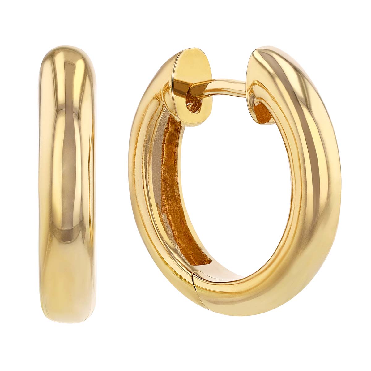 Yellow Gold Hinged Huggie Hoop Earrings, 15 mm