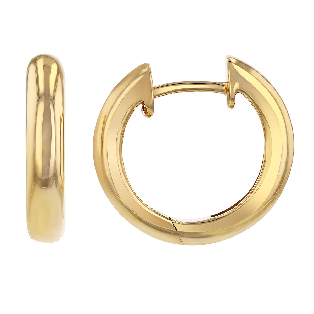 Yellow Gold Hinged Huggie Hoop Earrings, 15 mm