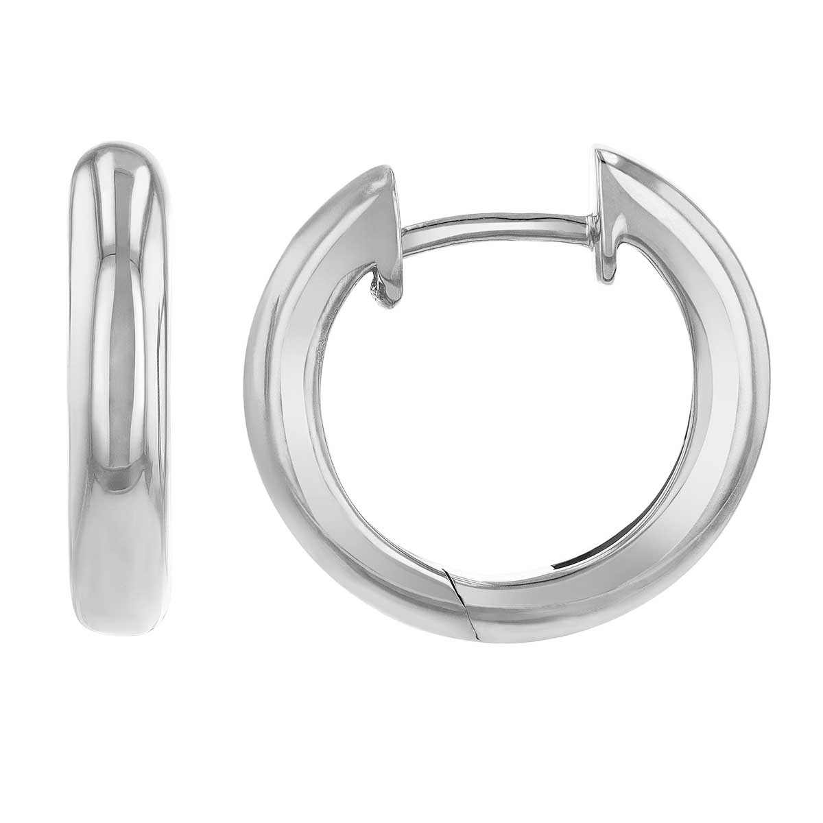 White Gold Hinged Huggie Hoop Earrings, 15 mm