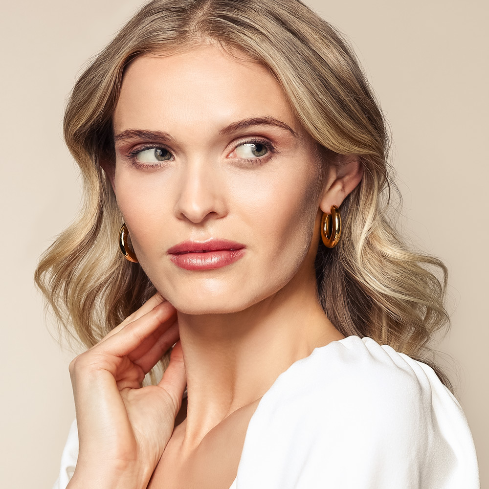 Yellow Gold Wide Tube Hoop Earrings, 6 x 30 mm