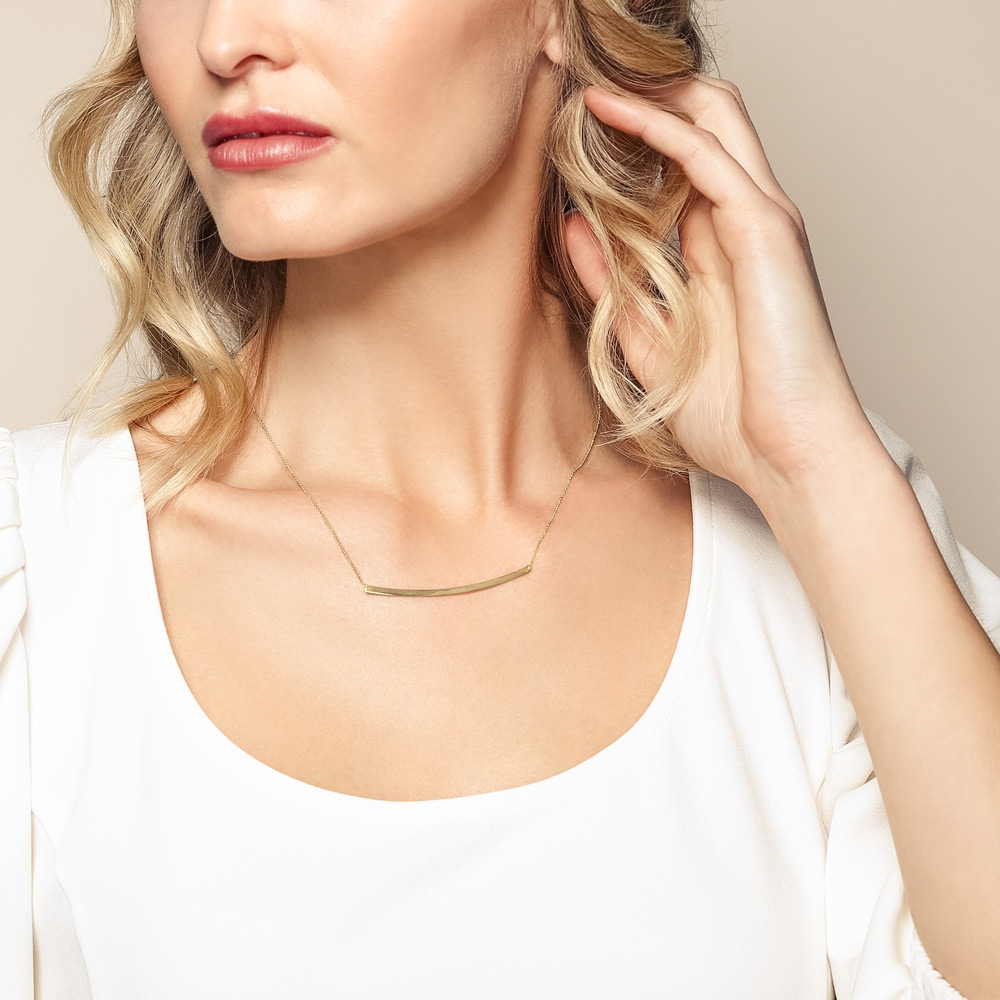 Yellow Gold Curved Bar Necklace, 18