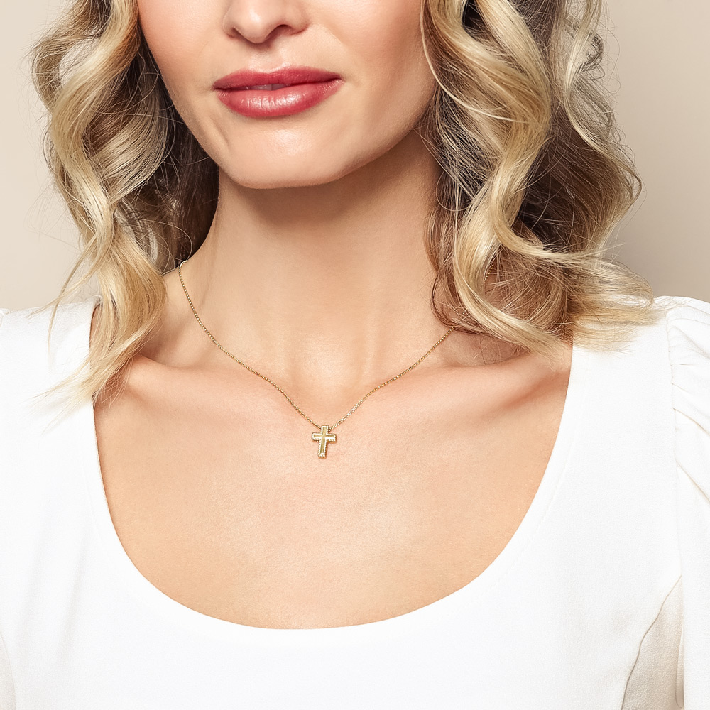 Roberto Coin Princess Yellow Gold Cross Necklace with Twisted Edge, 18