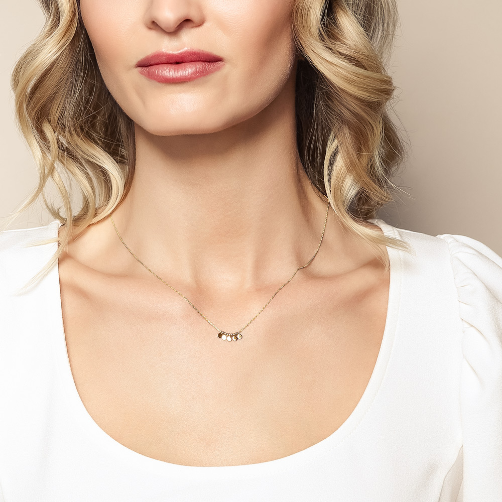 Mini Disc & Bead Fringe Necklace in Yellow Gold, 18