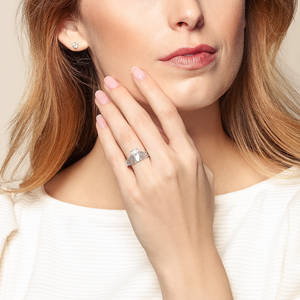 Braided Claddagh Ring in White Gold